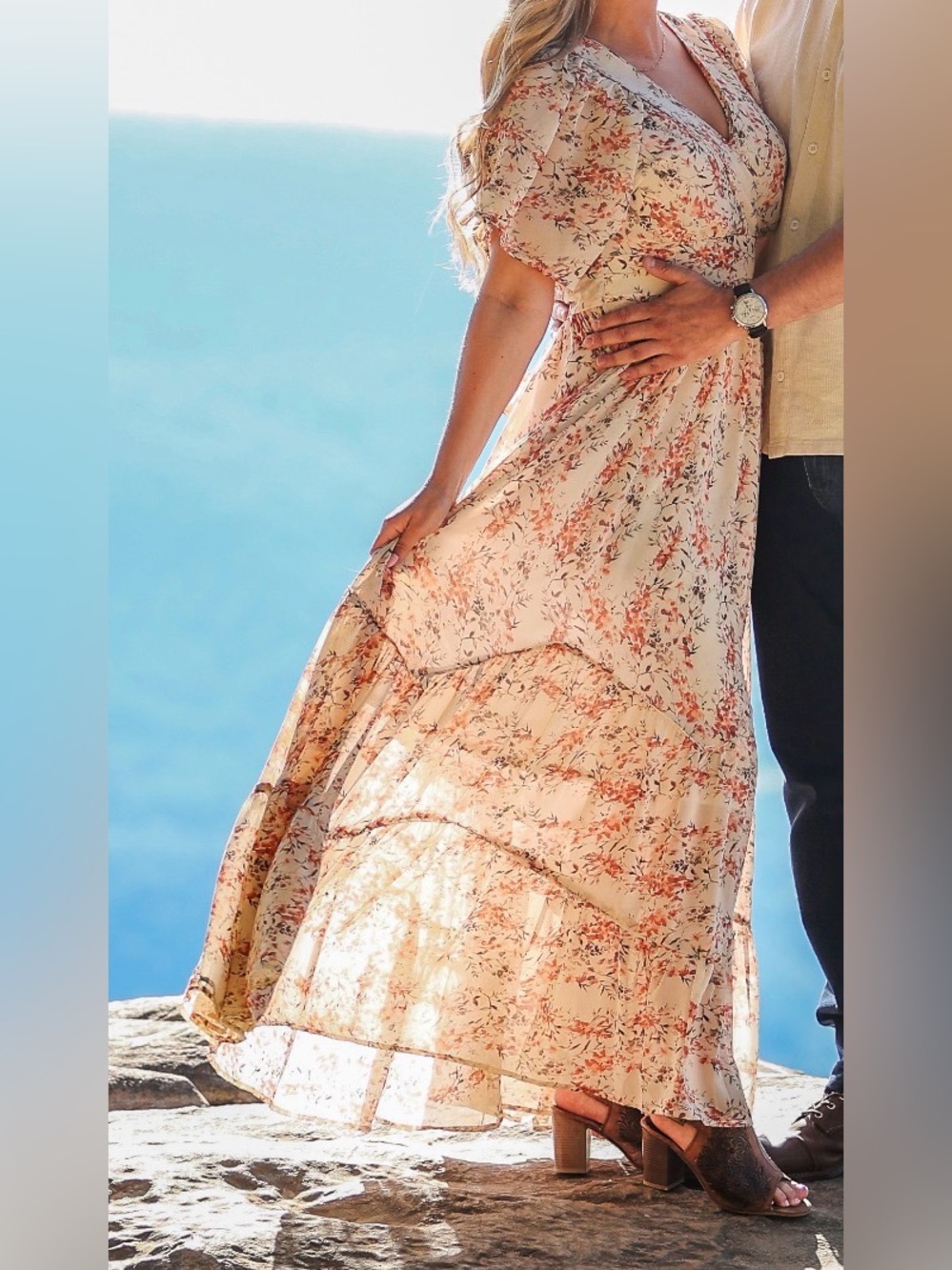 Baltic Born Katherine Maxi Dress Cream + Rust Floral - Picture 3 of 4